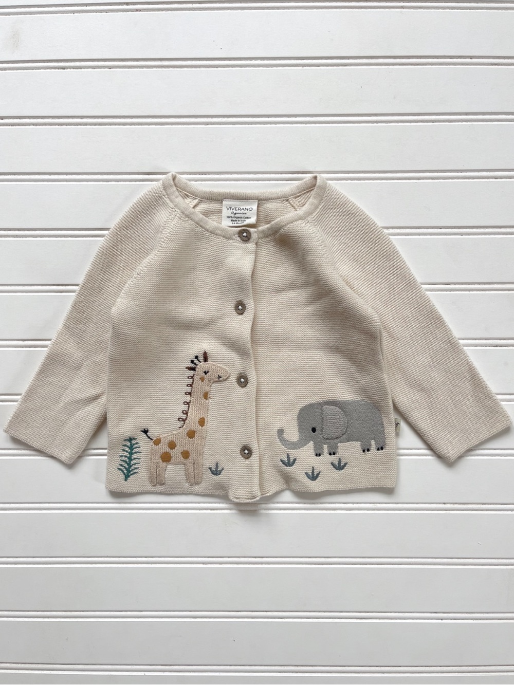 VIVERANO NWOT Organic Cotton Fine Gauge Knit Zoo Animal Minimalist Cardigan